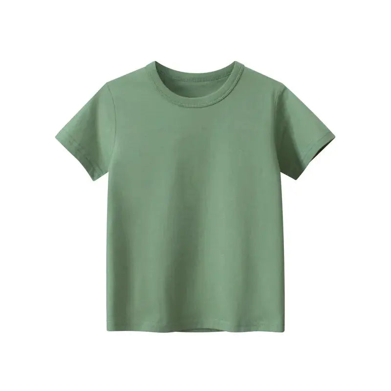 2024 Summer Girls Boys Solid T-Shirts Clothes 100% Pure Cotton Short Sleeve Yellow Red Green Kids UnderShirt Bottomming Clothing - Suncollections