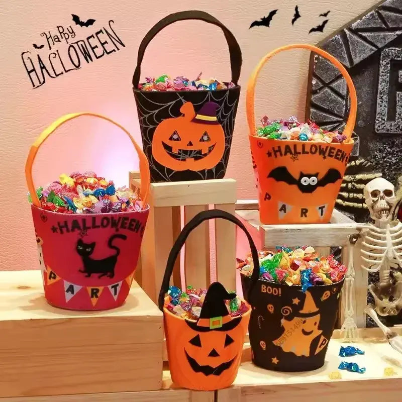 Halloween Theme Candy Bucket Bag Portable Candy Basket Kids Trick or Treat Bucket Halloween Party Decoration Supplies Suncollections