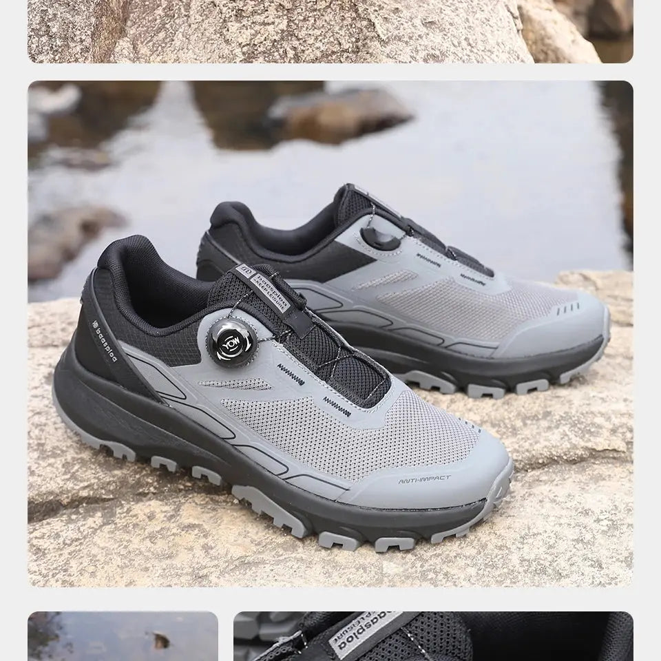 Baasploa New Men Outdoor Sneakers Mesh Breathable Rotating Button Hiking Shoes Male Comfort Rubber Sole Non-Slip Walking Shoes Suncollections