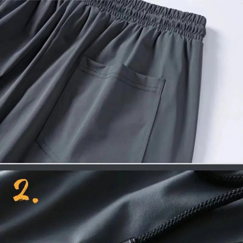 Summer Quick-drying Ice Silk Casual Pants Men's Ultra-thin Elastic Nine-point Pants Loose Drape Solid  Beam Feet Pants 7XL Suncollections
