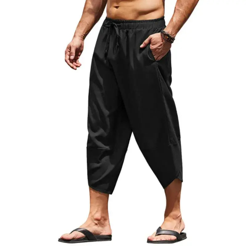 Men Summer Solid Color Capri Pants Harem Shorts Men Elastic Waist Drawstring 3/4 Length Cropped Trousers Baggy Sweatpants Suncollections