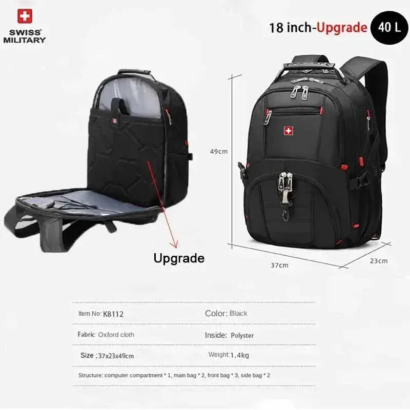 SWISS 17" Laptop Backpack Waterproof USB Charge Port - Suncollections