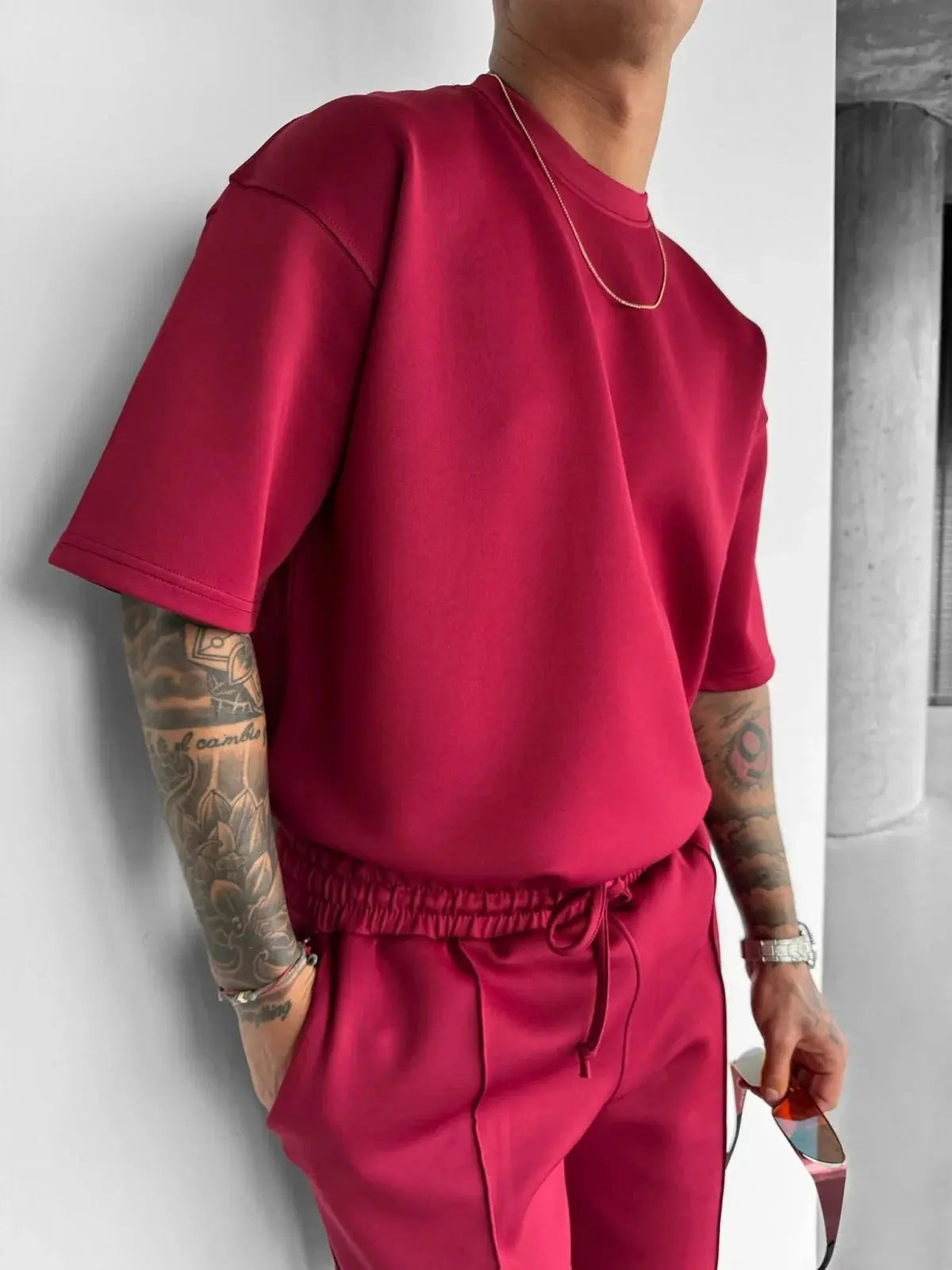 Men 2025 summer fashion sports design sense simple casual solid color quick drying short-sleeved T-shirt trend clothes - Suncollections