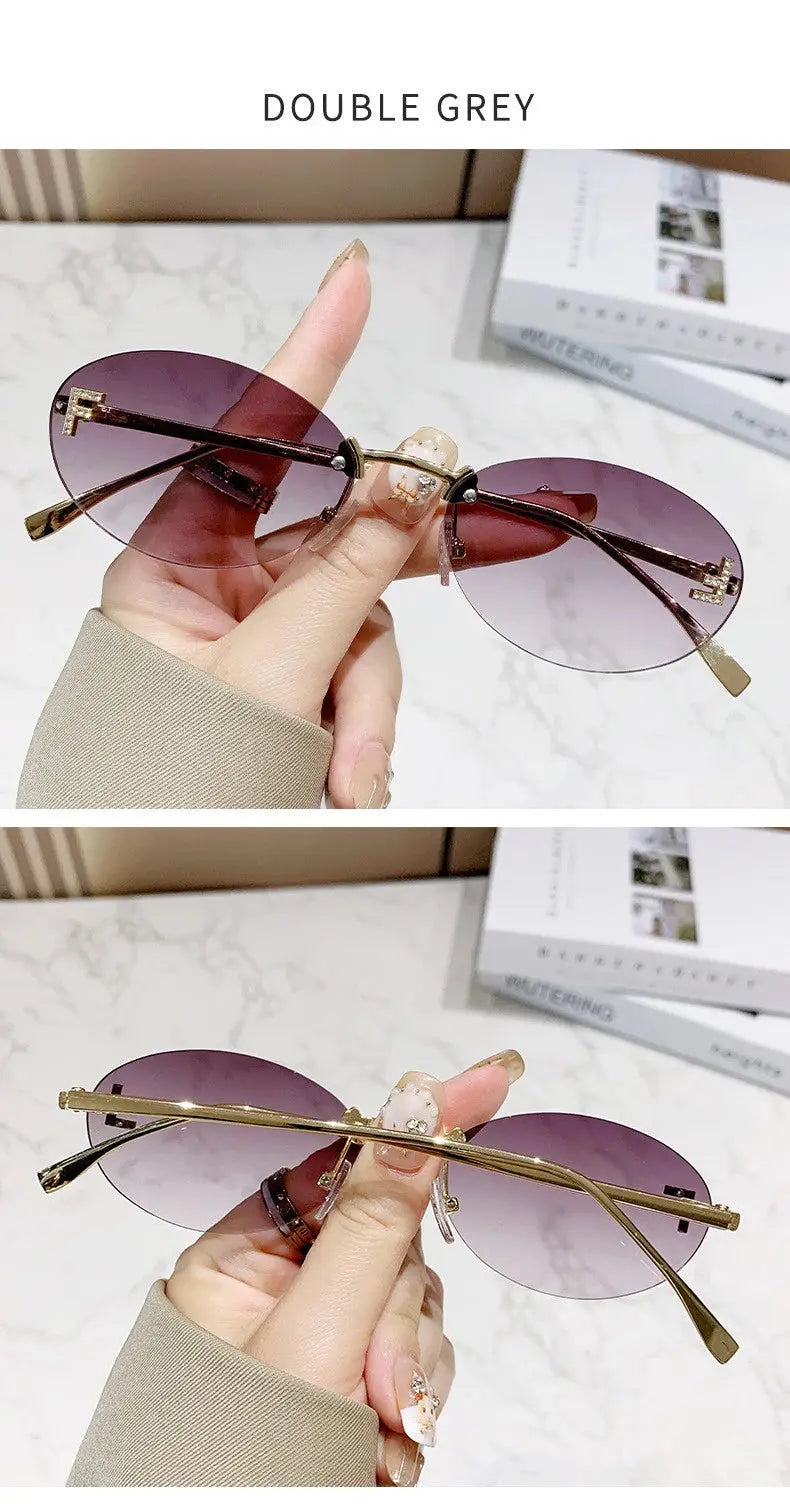 Elegant Diamond Oval Sunglasses Male Letter "F" Rimless Sunglasses  car sunglasses 90902 - Suncollections