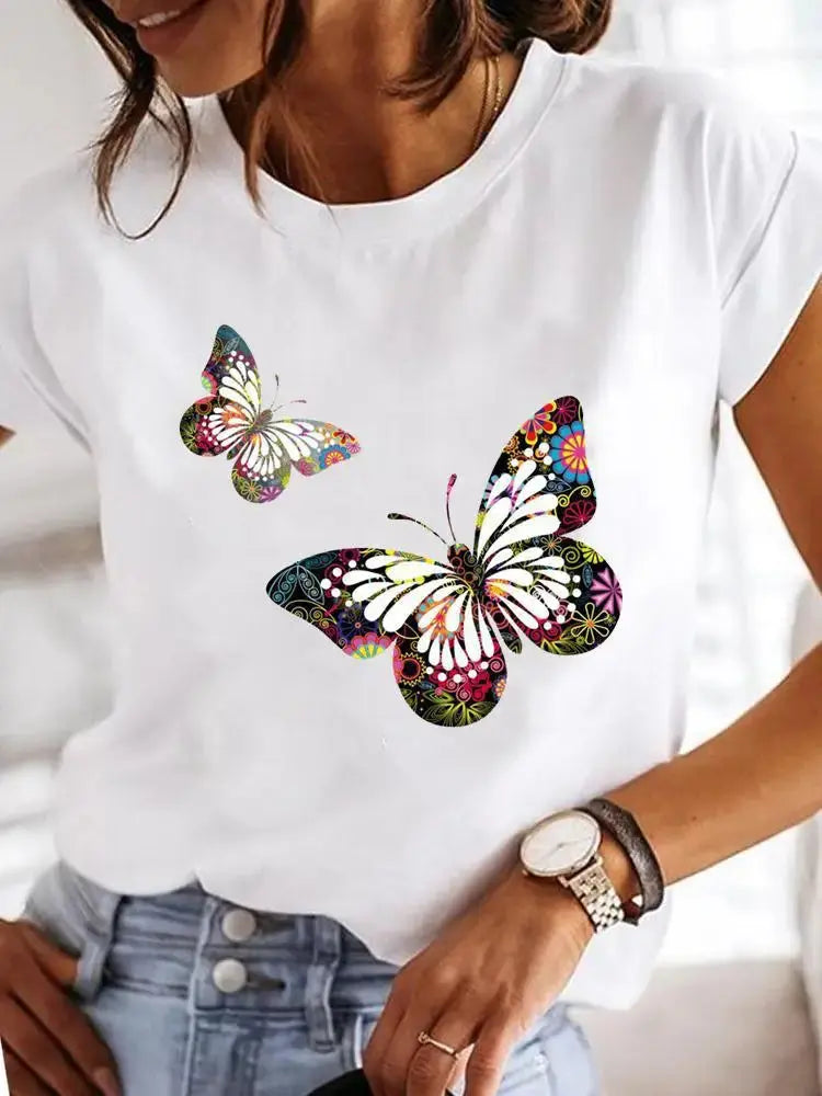 Women's Short-sleeved Explosive Insect Butterfly Dragonfly Print Round Neck T-shirt Women Clothes  Oversized T Shirt  Harajuku - Suncollections