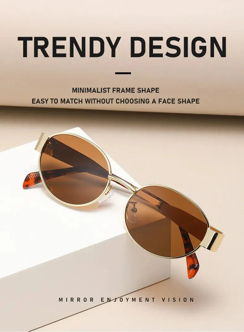 Fashion Oval Sunglasses Women Retro Trend Outdoor Metal Sun Glasses High Quality Classic Men Luxury Brand Eyewear UV400 Goggles - Suncollections