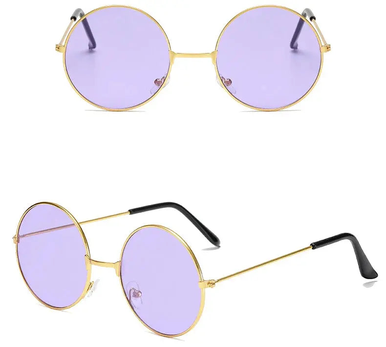 Retro Hippie Round Metal Frame Sunglasses Fashion Small Circle Sun Glasses Disco Party Candy Color Lens Eyewear for Women Men - Suncollections