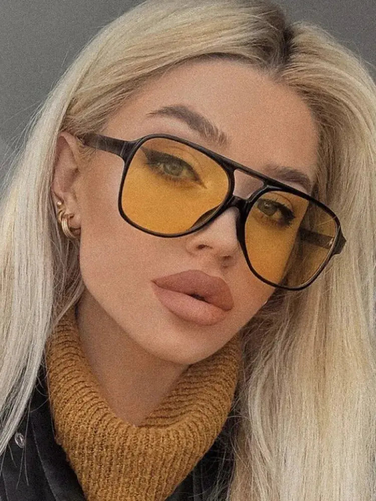 Vintage Oversized Sunglasses Women Retro Brand Big Frame Sun Glasses Female Black Yellow Ins Style Square Glasses Oculos De Sol - Suncollections