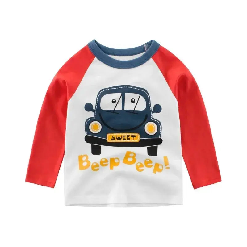 2025 Autumn T Shirt Cartoon Car T-shirt Boys Girls Baby Kids Clothes Cotton Long Sleeve Top for Boy Children's Clothing 2-9 Year - Suncollections