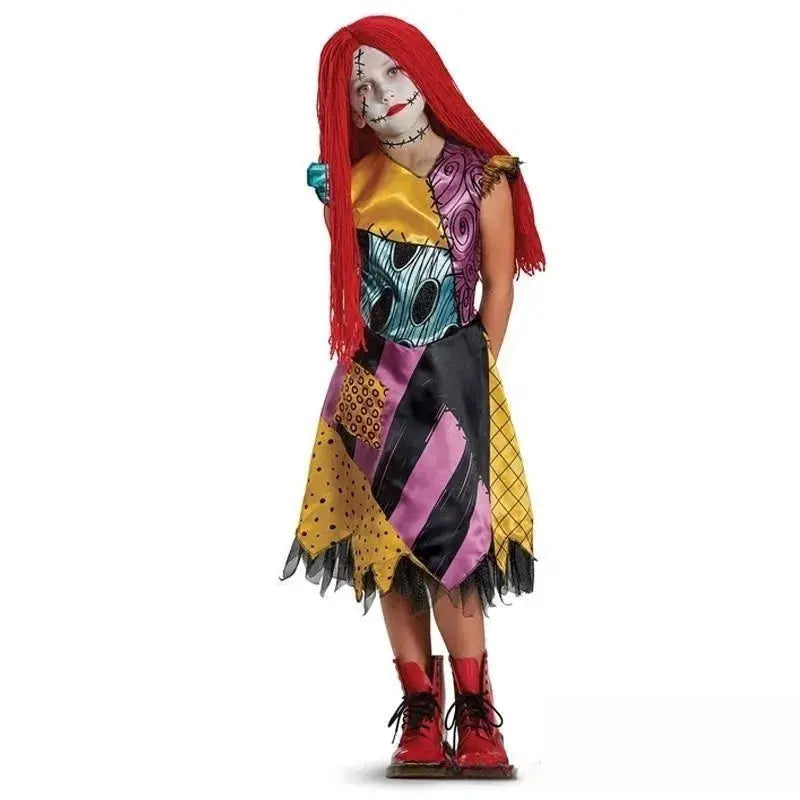 2025 Halloween Sally Cosplay Costume for Girl The Nightmare Before Xmas Role Play Dress Up Toddler Classic Sally&Jack Frocks Suncollections