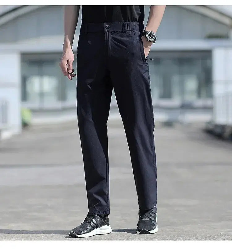 Ice Silk Men's Summer Pants Elastic Waist Straight Leg Trouser Male Quick Dry Big Size Large Plus Stretch 6XL 7XL Work Outdoor Suncollections