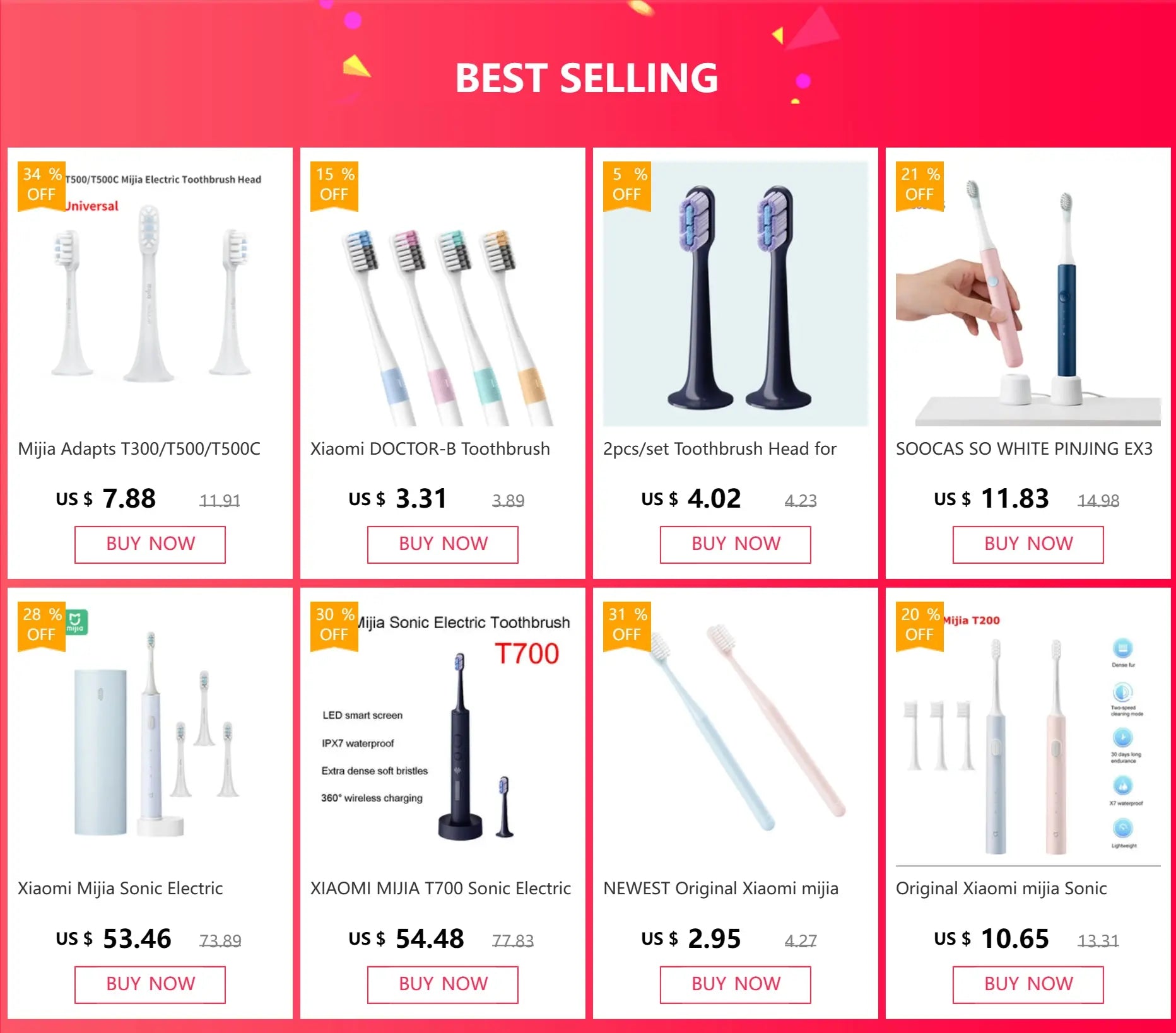 Original Xiaomi T100 Toothbrush Replacement Teeth Brush Heads Mijia T100 Electric Oral Deep Cleaning Toothbrush Heads - Suncollections