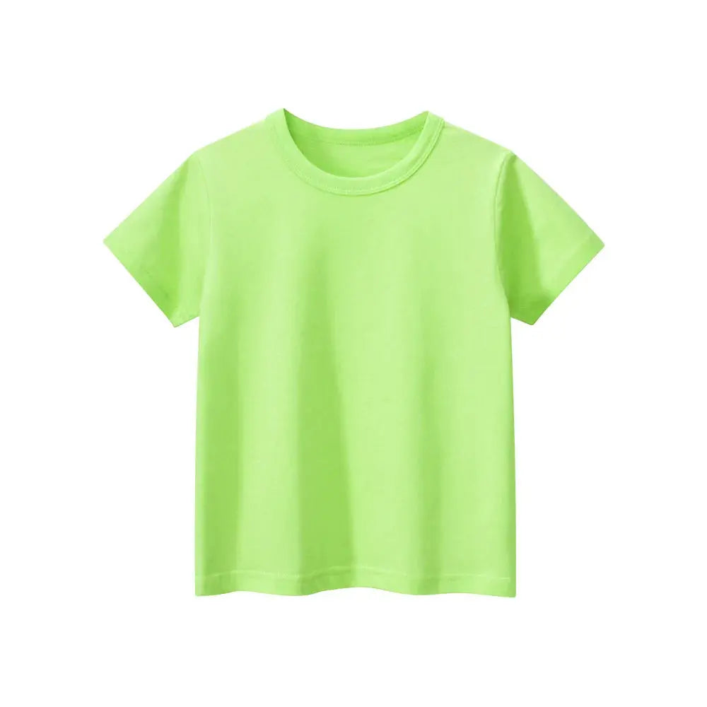 2024 Summer Girls Boys Solid T-Shirts Clothes 100% Pure Cotton Short Sleeve Yellow Red Green Kids UnderShirt Bottomming Clothing - Suncollections