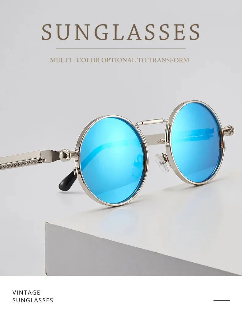 Retro Men Punk Style Sunglasses Colorful Round Metal Frame Women Fashion Sunglasses Uv400 2023 - Suncollections