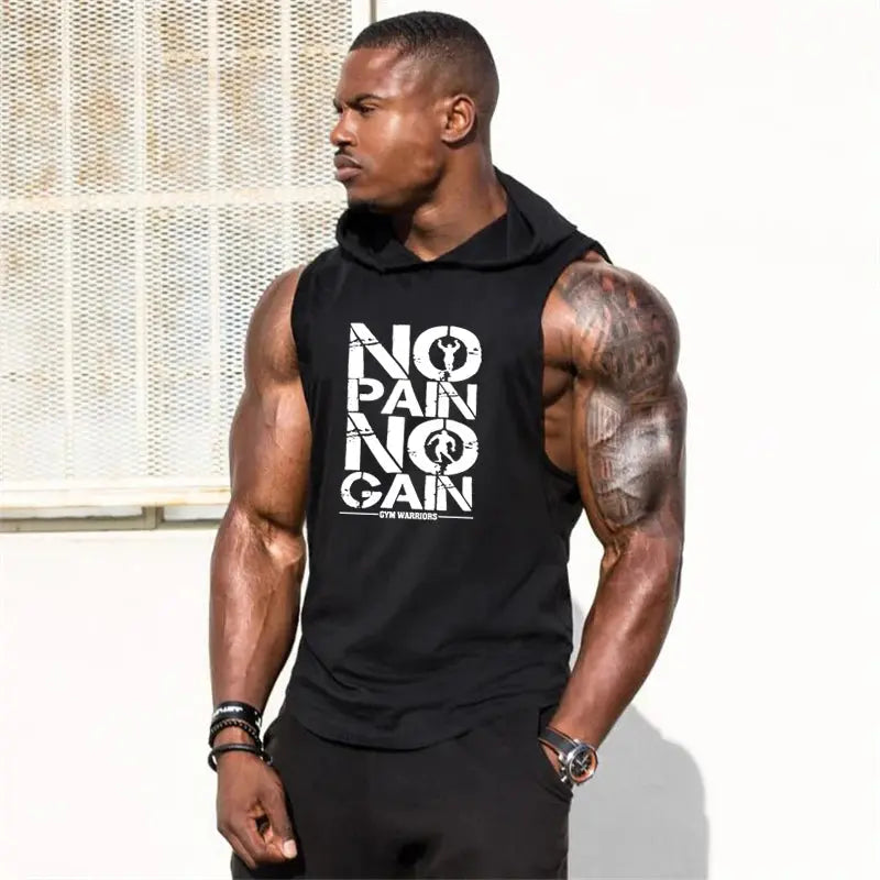 Mens Bodybuilding Sleeveless Hooded Shirts Summer Breathable Loose Cotton Hip Hop Tank Tops Gym Workout Fitness Muscle Hoodie Suncollections