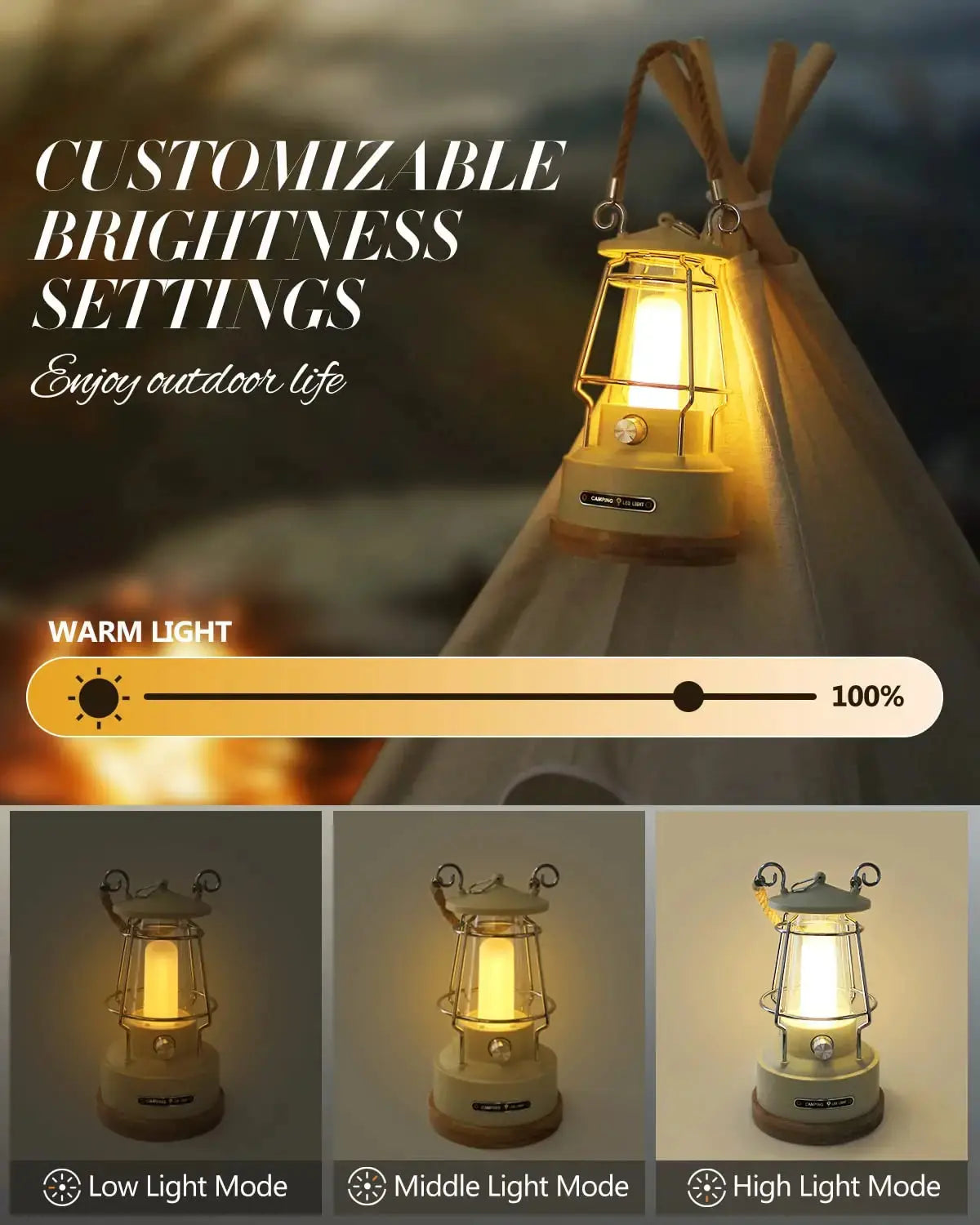 VN Retro Handle Camping Lantern Rechargeable Dimmable LED Vintage Lanterns Battery Powered Waterproof LED Retro Camping Lights - Suncollections