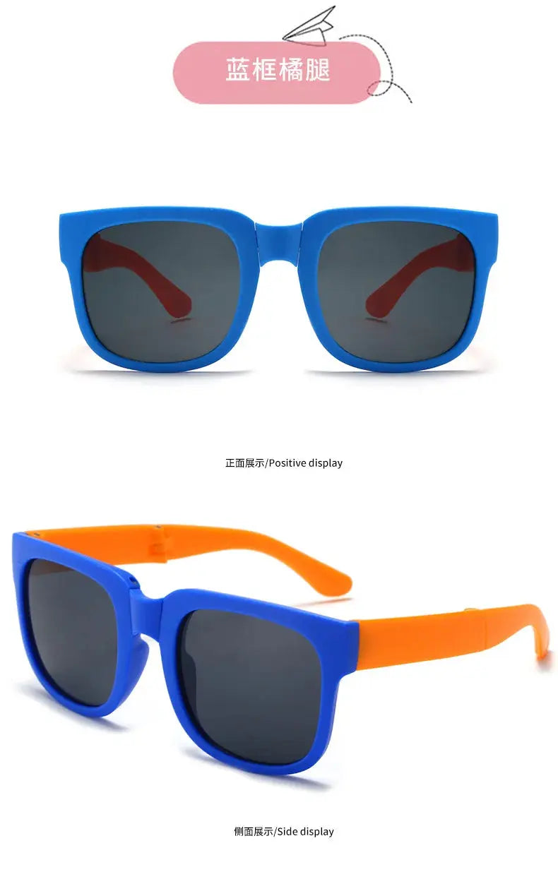 Kids Outdoor Foldable Sunglasses Baby Boys Girls Travel Goggle Shades Eyewear Vintage Square Frame UV Sun Glasses for Children - Suncollections