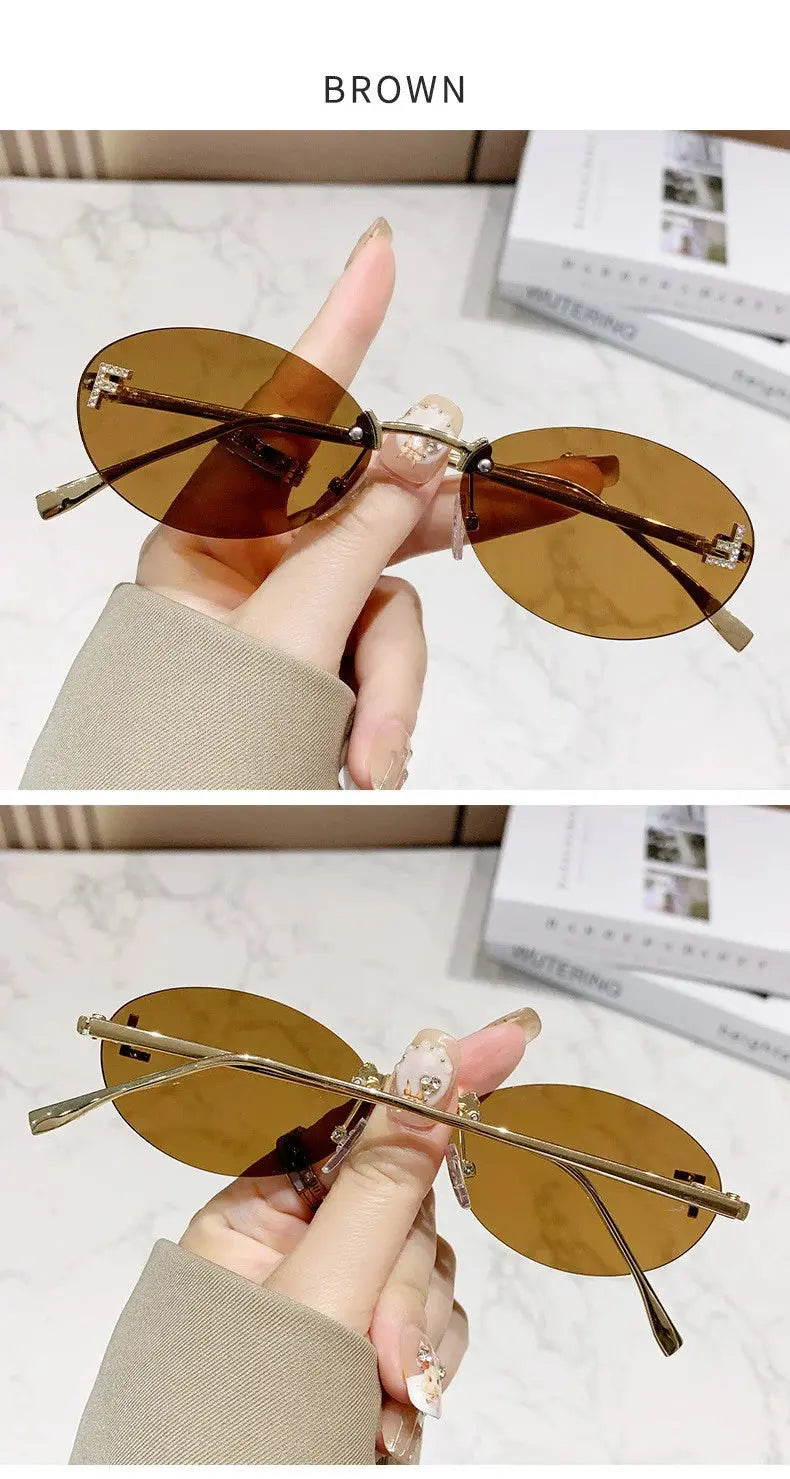 Elegant Diamond Oval Sunglasses Male Letter "F" Rimless Sunglasses  car sunglasses 90902 - Suncollections