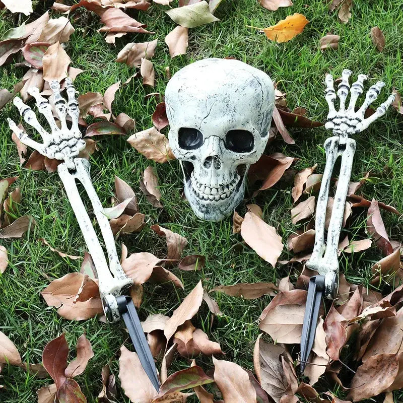 Realistic Skeleton Stakes Halloween Realistic Skull Skeleton Head Human Hand Arms for Halloween Party Home Garden Lawn Decor Suncollections