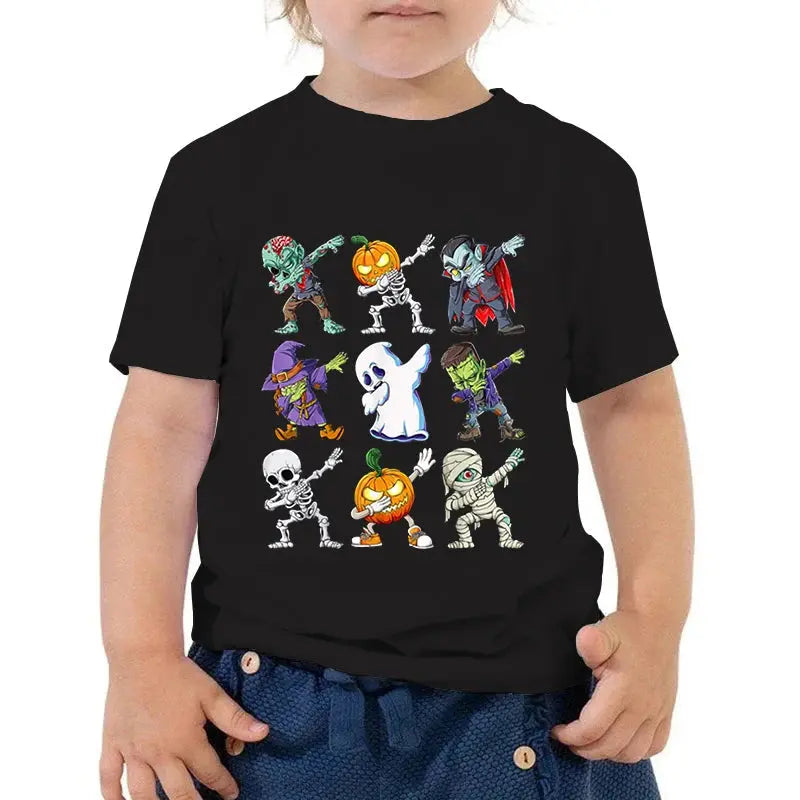 Kids Halloween T Shirt Skeleton Zombie Pumpkin Monster Dabbing T-Shirts Round Neck Funny Summer Halloween Boys Girls New Tshirt - Suncollections