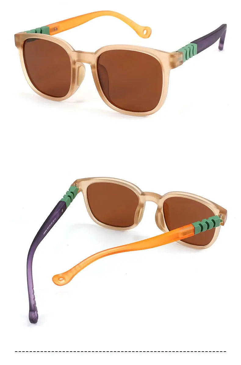 Fashion Silicone Square Sunglasses Contrasting Colours Jelly Colorful Frame Polarized Lens UV400 Boys Girls Age 3-12 - Suncollections