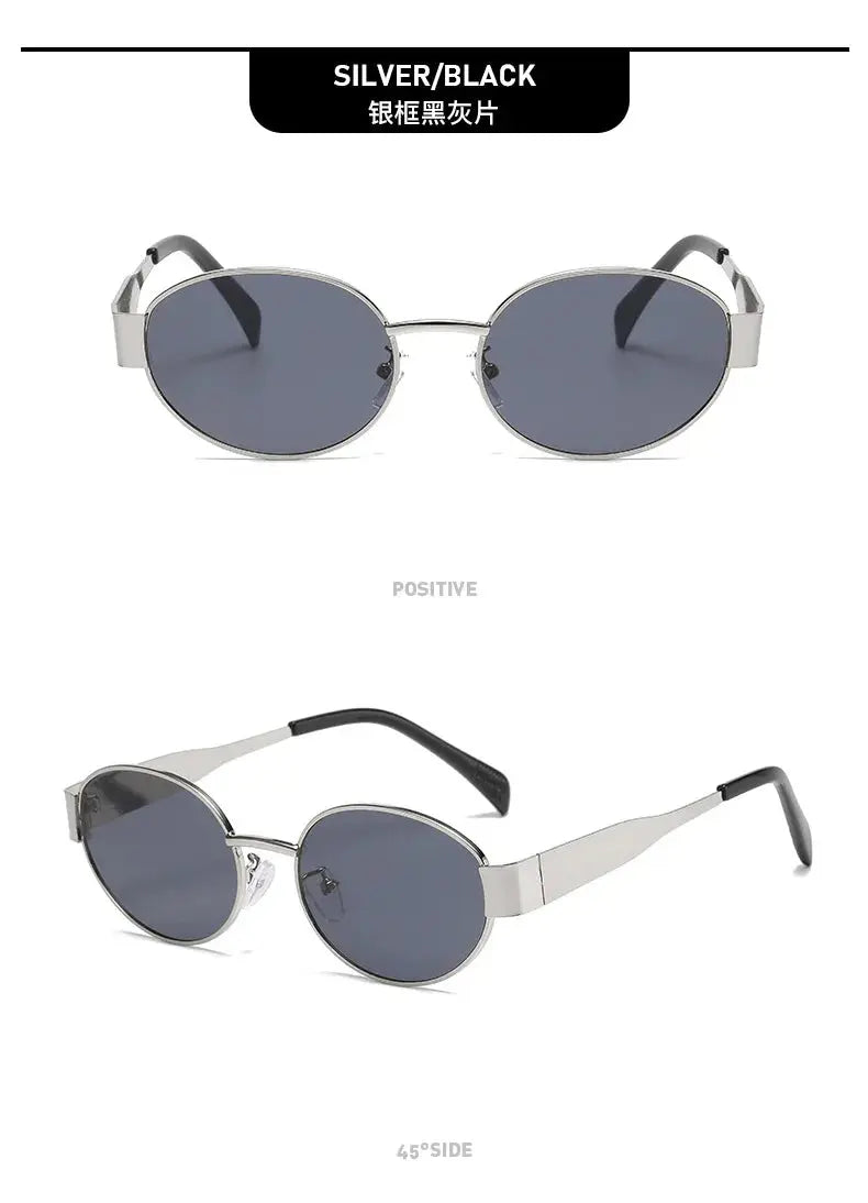 Fashion Oval Sunglasses Women Retro Trend Outdoor Metal Sun Glasses High Quality Classic Men Luxury Brand Eyewear UV400 Goggles - Suncollections