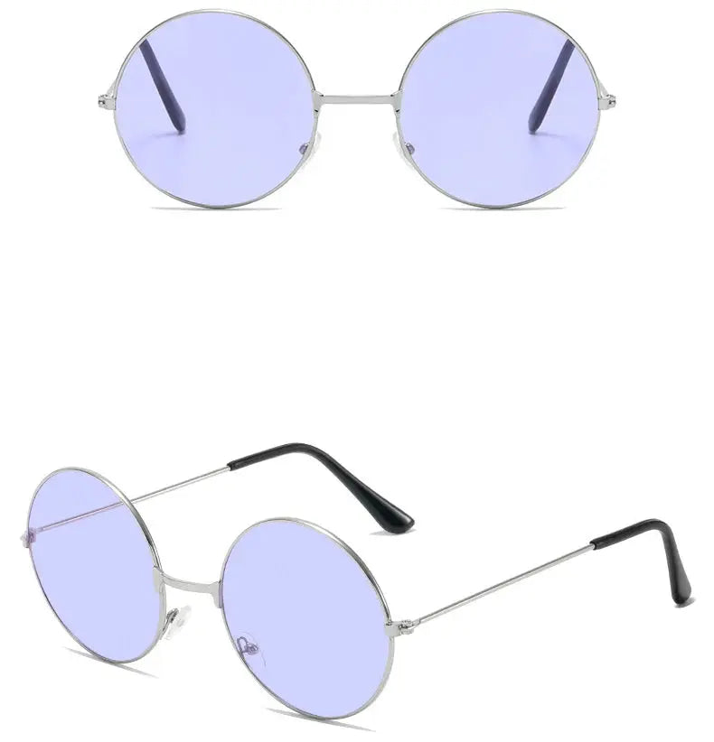 Retro Hippie Round Metal Frame Sunglasses Fashion Small Circle Sun Glasses Disco Party Candy Color Lens Eyewear for Women Men - Suncollections