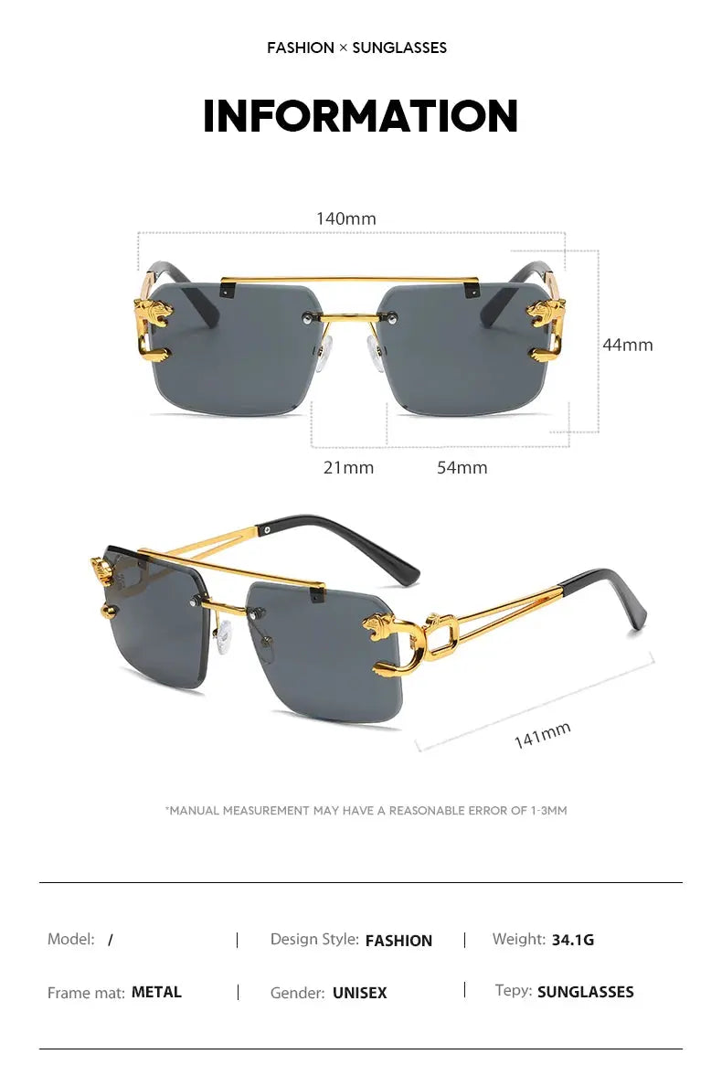 Fashion Rimless Square Double Bridge Sun Glasses Vintage Women Men Sunglasses UV400 - Suncollections