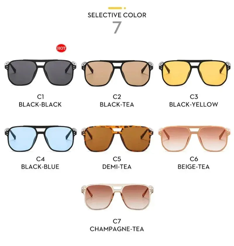 Vintage Square Sunglasses for Women Men Thick Frame Double Bridges Eyewear Female Chic Polygon Sun Glasses UV400 Shades - Suncollections