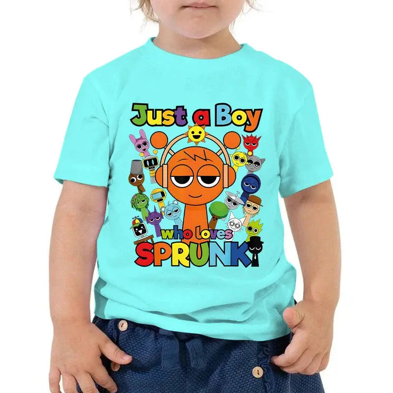 Anime Sprunki Incredibox Game Kids T-shirts Just A Boy Who Loves Sprunki Tops Cartoon Short Sleeve Funny Sprunki Boys Tshirts - Suncollections