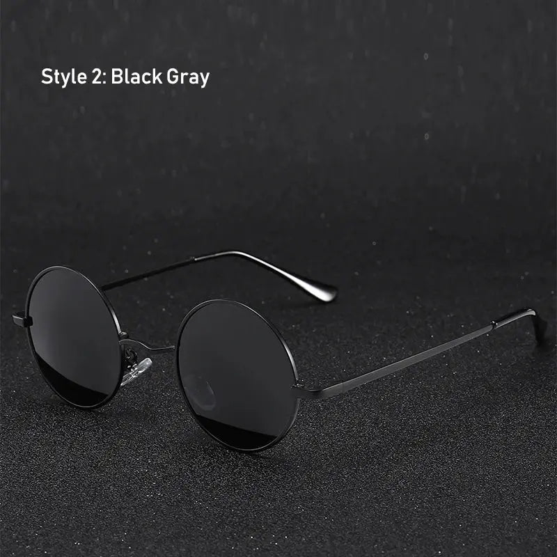 Retro Vintage Round Polarized Sunglasses Men Brand Designer Sun Glasses Women Alloy Metal Frame Black Lens Eyewear Driving UV400 - Suncollections