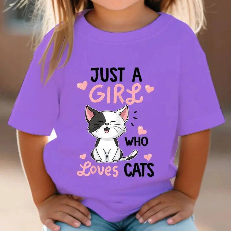 Just A Girl Who Loves Cats Tshirt Girls Y2k Harajuku Animal Summer Fashion Kids Clothes Funny Graphic Cute Cat Lover Streetwear - Suncollections