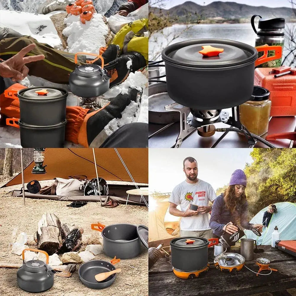 Camping Cooking set Camping Cookware Travel Tableware Outdoor Picnic Set Teapot For 2-3 Peaple Non-stick pots assorted sets - Suncollections