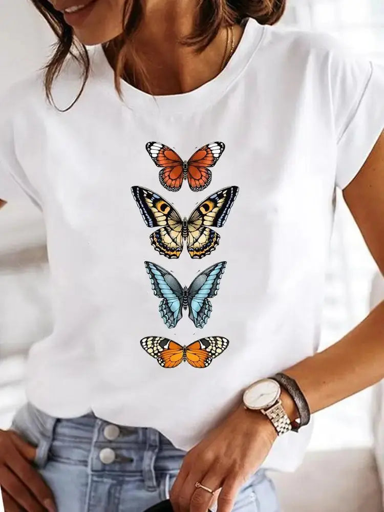 Women's Short-sleeved Explosive Insect Butterfly Dragonfly Print Round Neck T-shirt Women Clothes  Oversized T Shirt  Harajuku - Suncollections