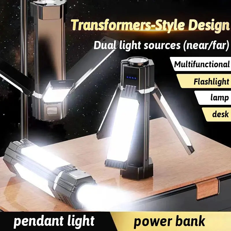 Rechargeable Outdoor Camping Light Tent Lamp Portable Foldable Flashlight Emergency Power Bank Work Floodlight - Suncollections