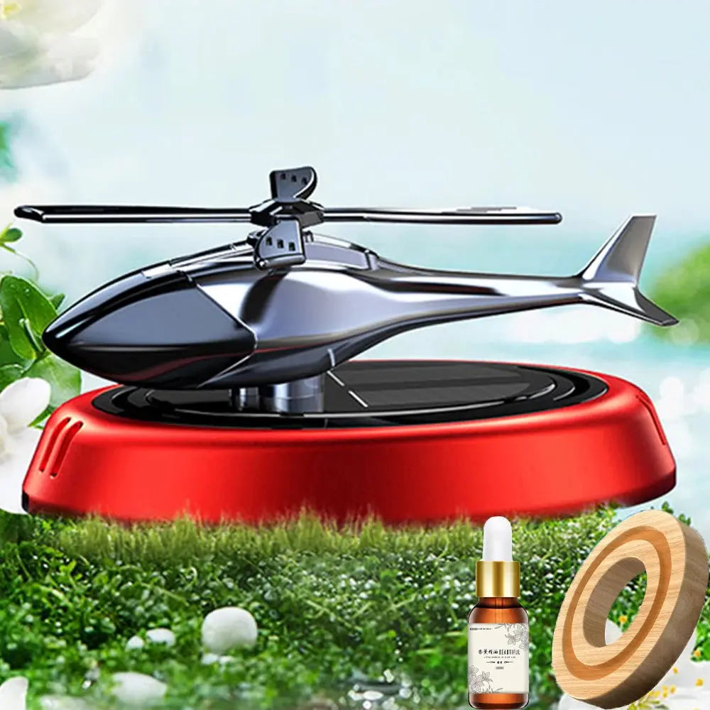 Solar Rotating Helicopter Aromatherapy Car Air Freshener Alloy + Abs Wooden Aromatherapy Machine Car Aromatherapy Aircraft - Suncollections