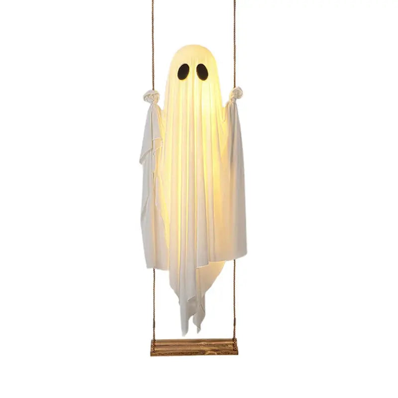 Outdoor Large Hanging Swing Ghost Halloween Decoration With String Lights Ghost Cute Ghost Decoration Front Porch Courtyard Tree Suncollections