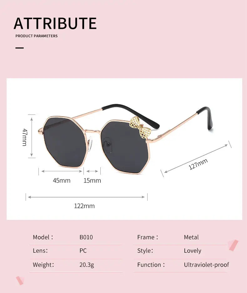 Trendy Fashion Boys and Girls Bow Metal Sunglasses B010 Polygon Trend Children's Sun Glasses Kids Outdoor UV400 Eyewear - Suncollections