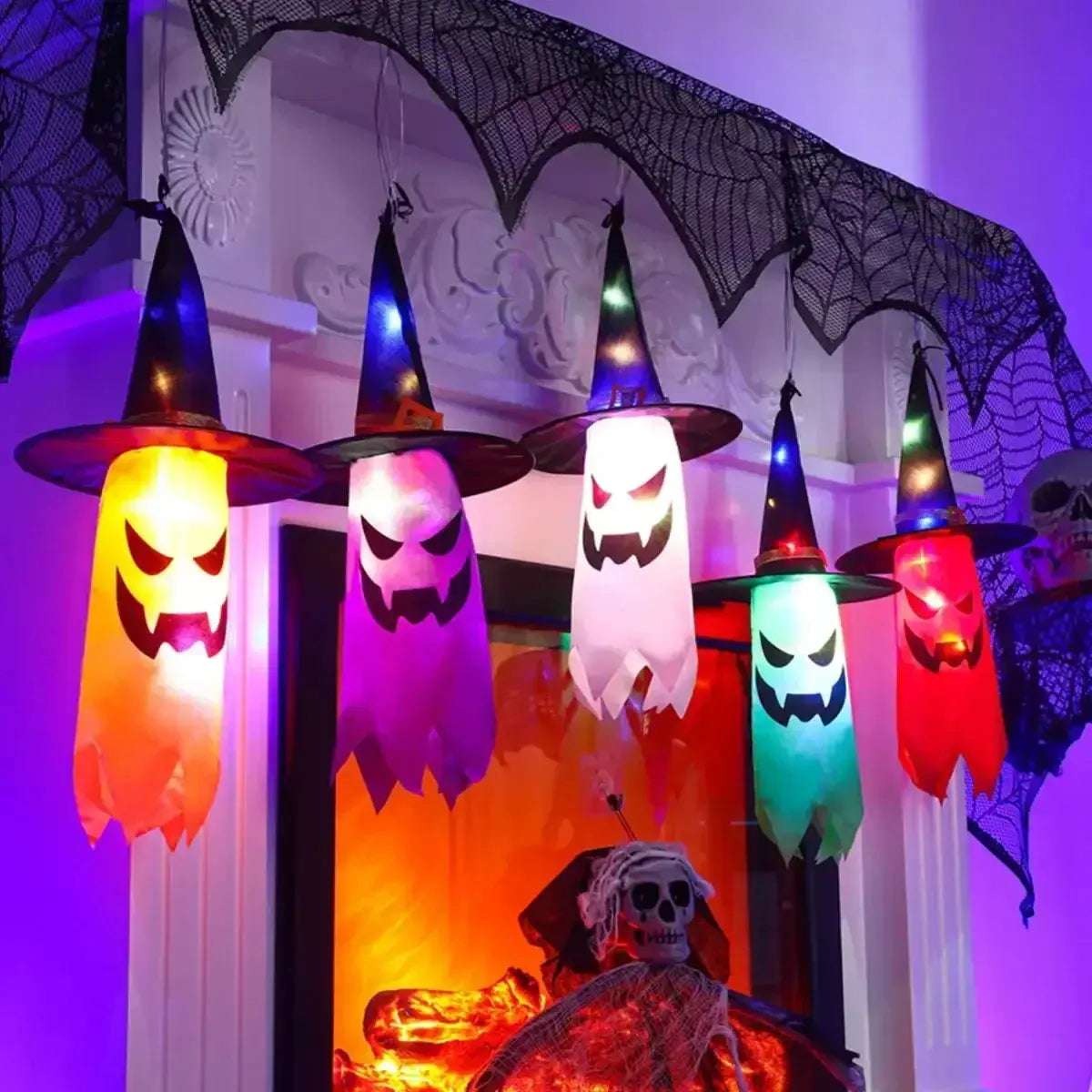 5 Pcs Halloween Witch Hat String Lights,Colored LED Lights Halloween Glowing Decoration for Yard Tree Garden Party Decor Suncollections