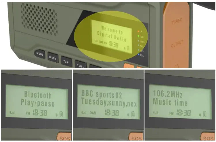 DAB/FM Bluetooth Emergency Radio Portable Solar Radio Receiver Hand Crank Dynamo Outdoor Radio Camping Speaker with Flashlight - Suncollections