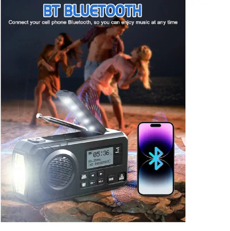 DAB+ Portable Hand Crank Radio Emergency Radio Solar Emergency Radio with BT FM SOS Alarm 5000 mAh Power Bank and Reading Lamp - Suncollections