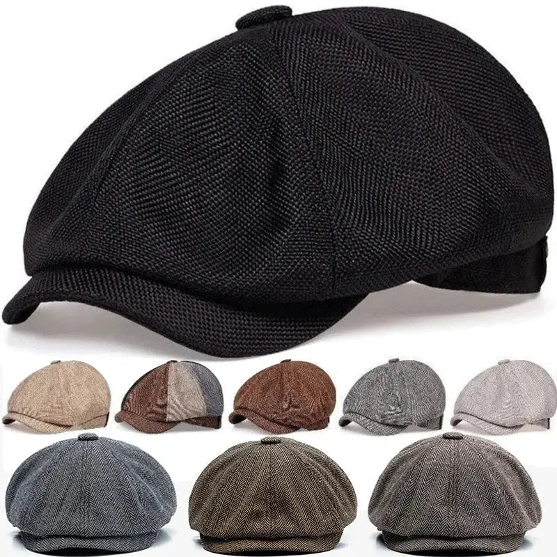 Men Newsboy Hats Peaky Autumn Vintage Herringbone Octagon Cap Women Casual Stripe Berets Gatsby Flat Hat - Suncollections