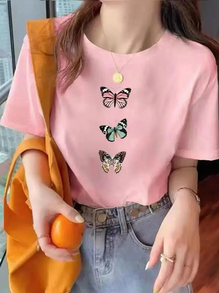 Leopard Love Heart Trend Cute Tee Top Fashion Summer Women Clothes O-neck Print Short Sleeve Clothing Graphic T-shirt T Shirt - Suncollections