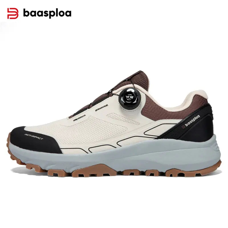 Baasploa New Men Outdoor Sneakers Mesh Breathable Rotating Button Hiking Shoes Male Comfort Rubber Sole Non-Slip Walking Shoes Suncollections