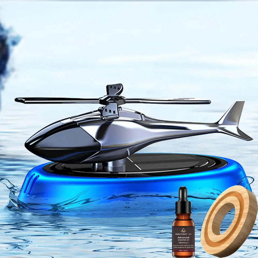 Solar Rotating Helicopter Aromatherapy Car Air Freshener Alloy + Abs Wooden Aromatherapy Machine Car Aromatherapy Aircraft - Suncollections