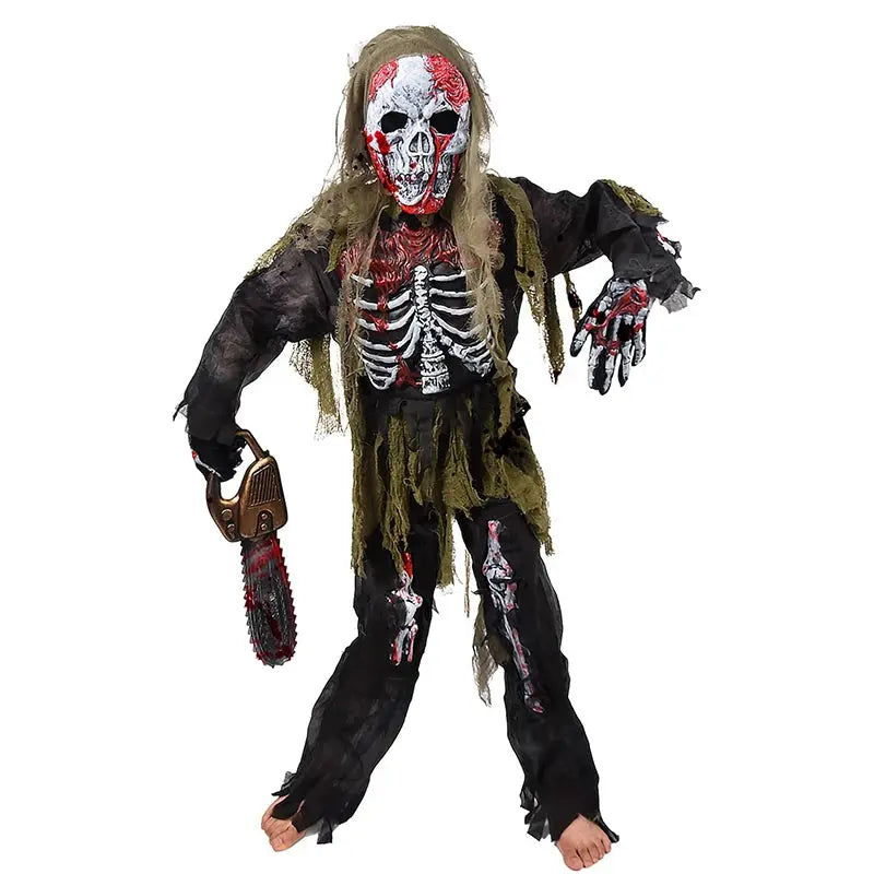 2025 New Arrival Scary Boy Burning Creepy Dead Halloween Fancy Dress Up Kids Skeleton Zombie Costume Suncollections