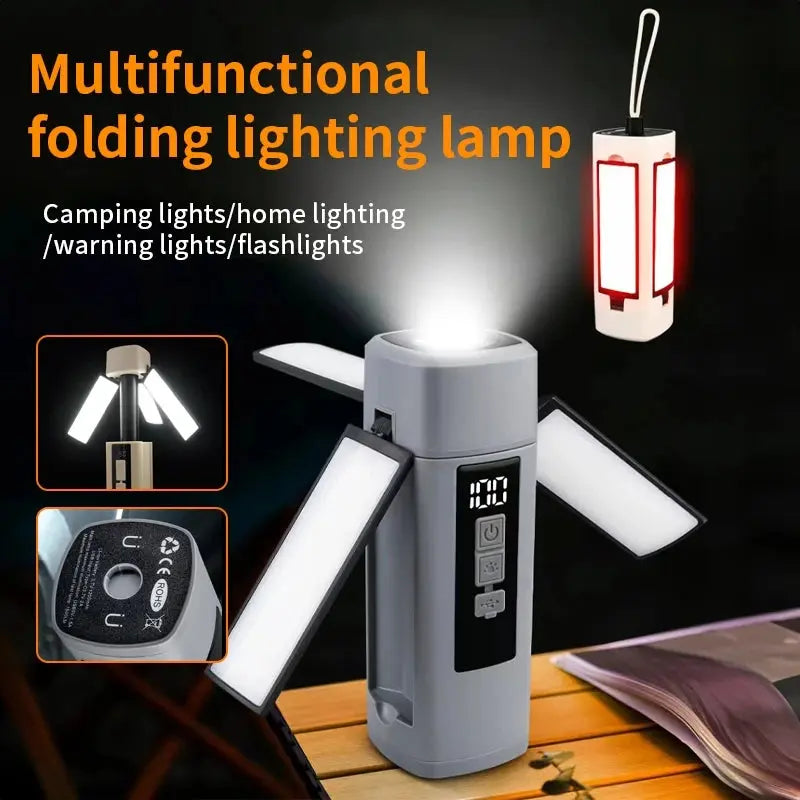 Folding Outdoor Camping Light Portable Rechargeable Hanging Tent Hanging Lantern with Battery Display Emergency Car Outdoor Lamp - Suncollections