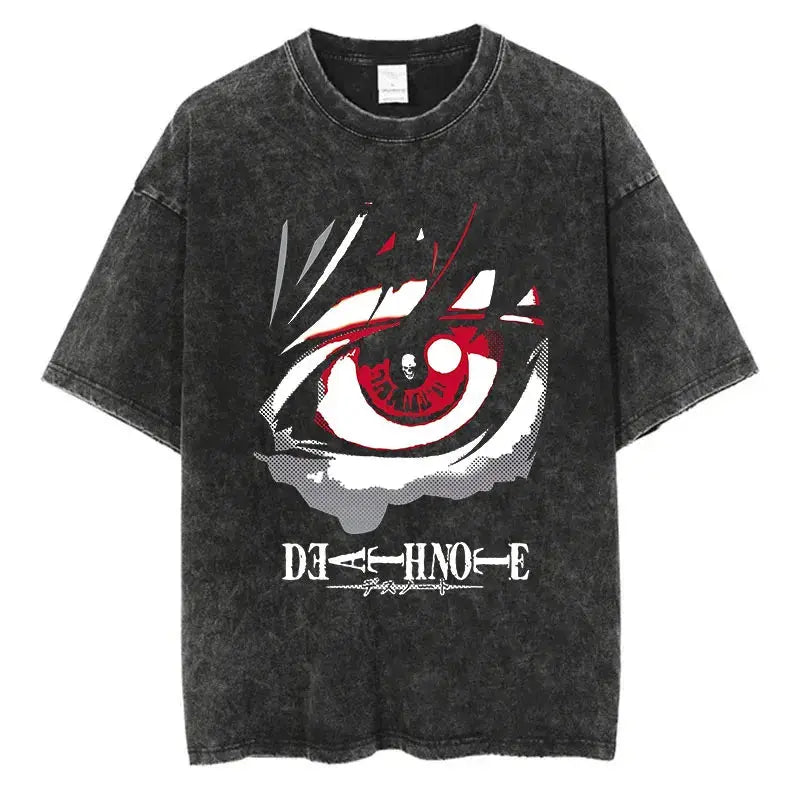 Harajuku Vintage Washed T Shirts Death Note Anime Graphic Printing T Shirt Oversize Cotton Fashion Streetwear Unisex Top Tee - Suncollections