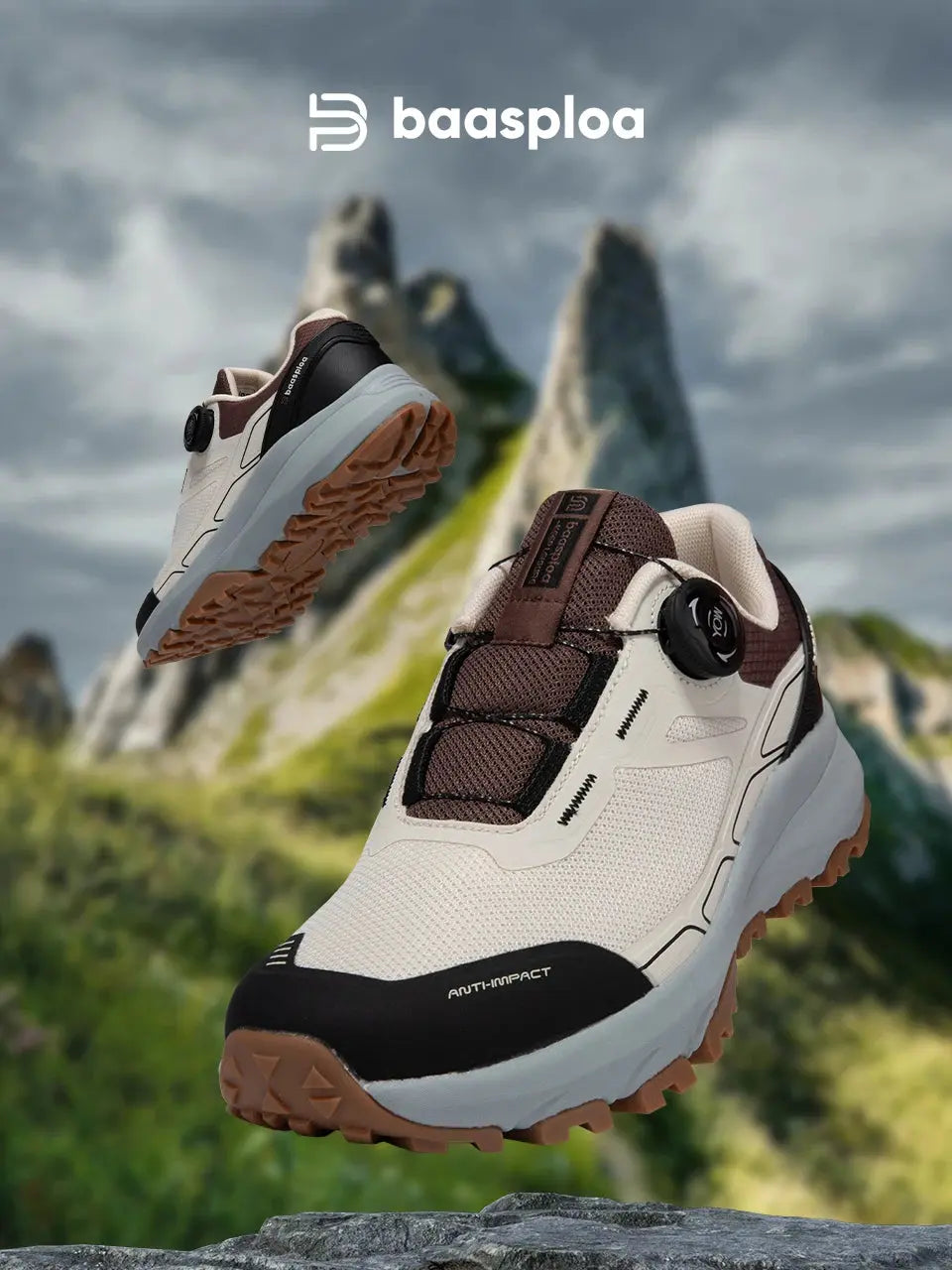 Baasploa New Men Outdoor Sneakers Mesh Breathable Rotating Button Hiking Shoes Male Comfort Rubber Sole Non-Slip Walking Shoes Suncollections