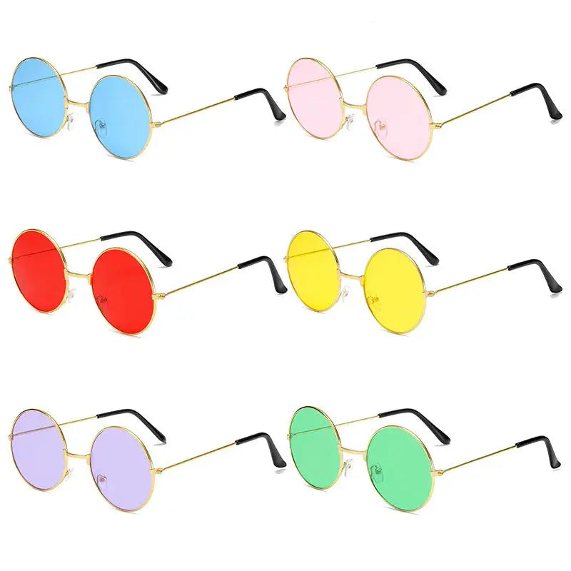 Retro Hippie Round Metal Frame Sunglasses Fashion Small Circle Sun Glasses Disco Party Candy Color Lens Eyewear for Women Men - Suncollections